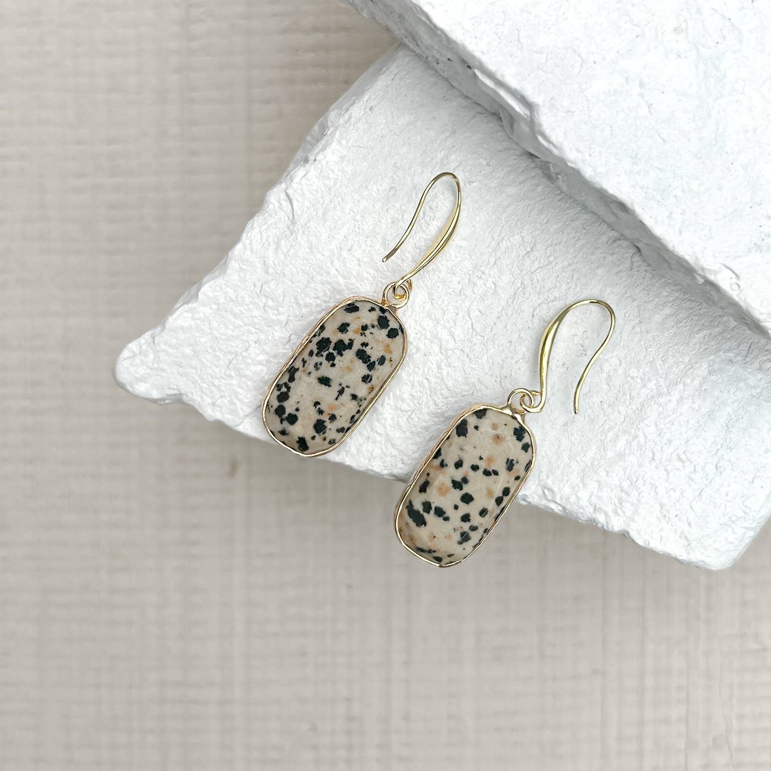 Dalmatian Jasper Gold Plated Earrings