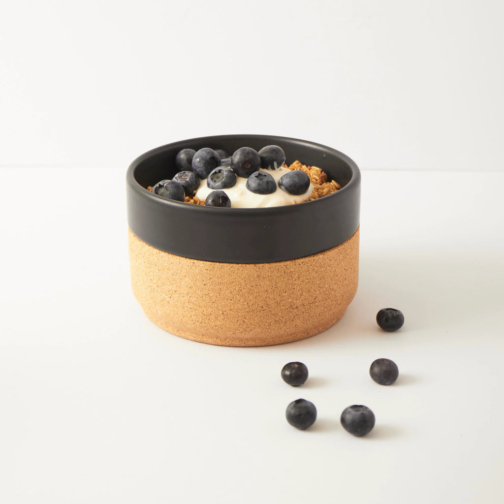 Four Ceramic and Cork Bowls - Black