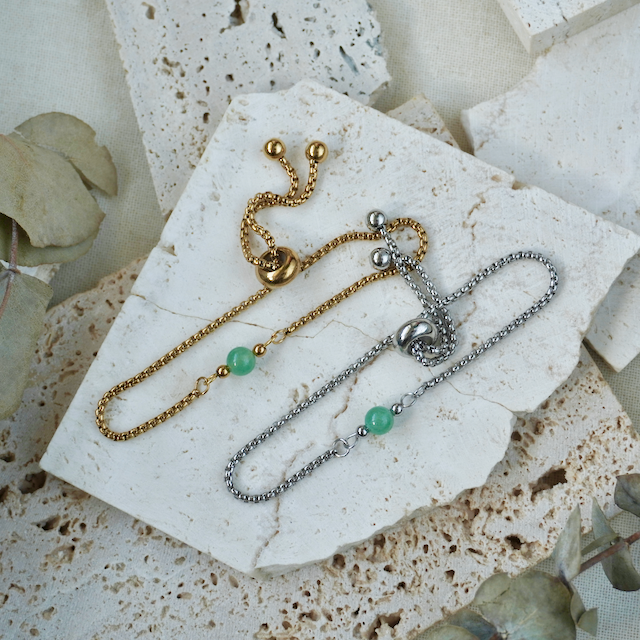 Simple Gemstone Bracelet | Green Aventurine, Silver