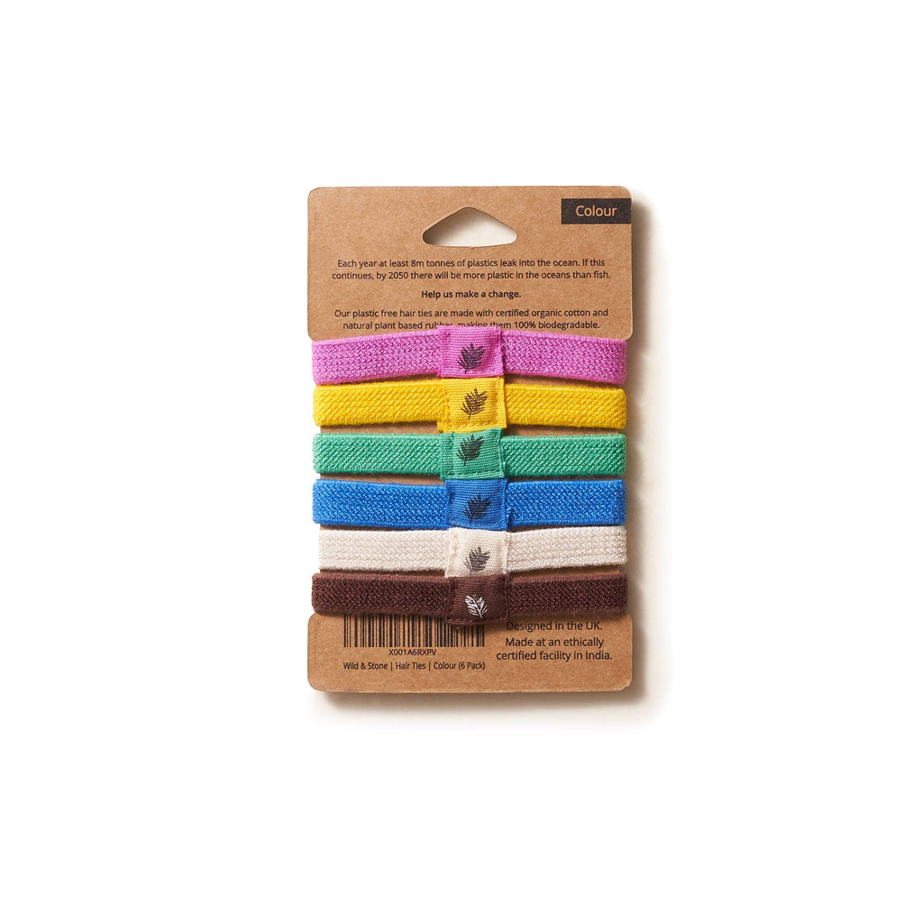Plastic Free Hair Ties | 6 Pack | Multi Colour