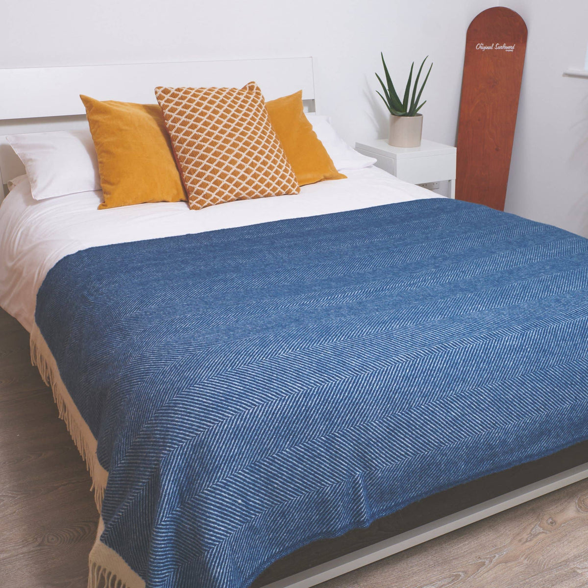 Herringbone Wool Blanket | Sailor Blue
