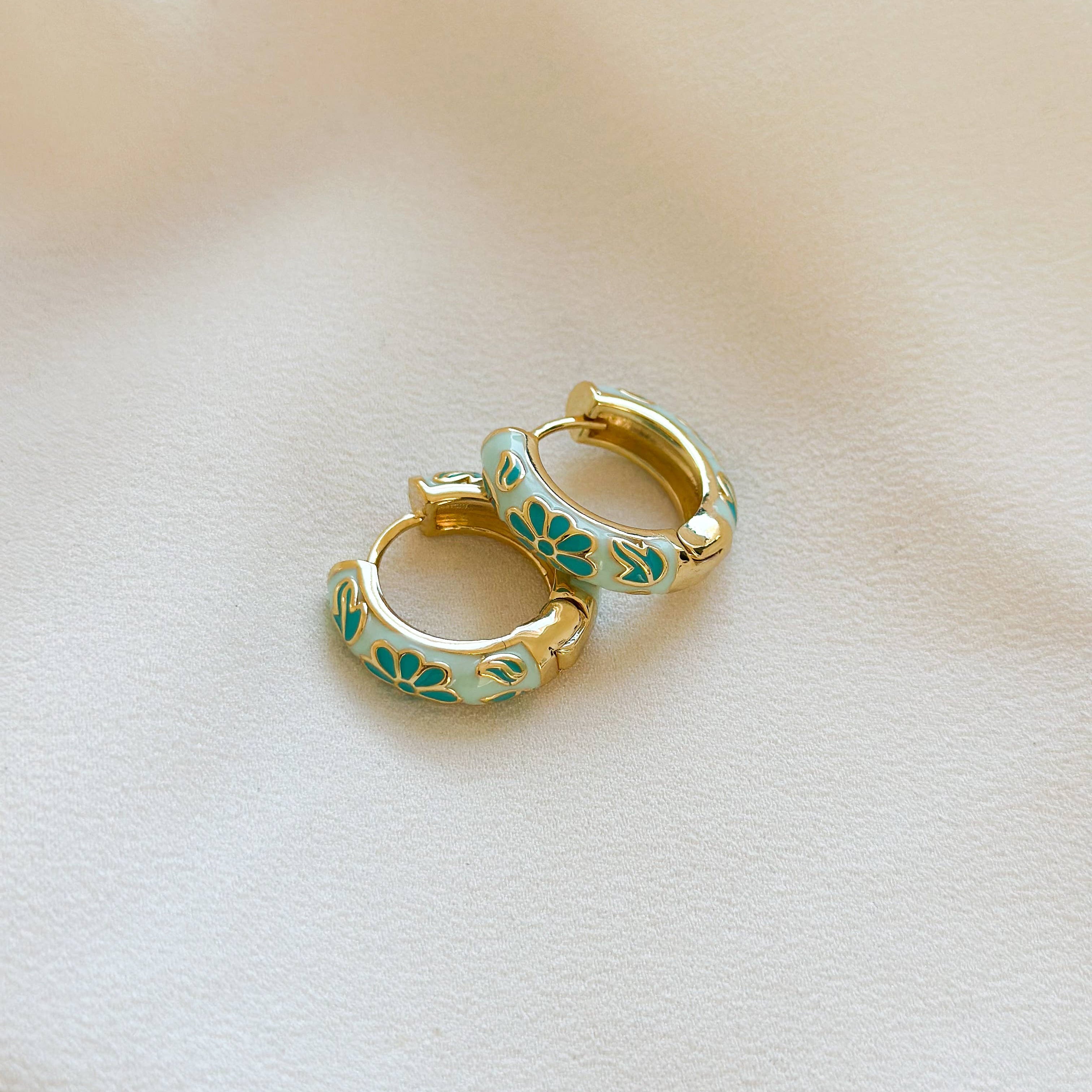Floral Enamel Hoop Earrings | Mint