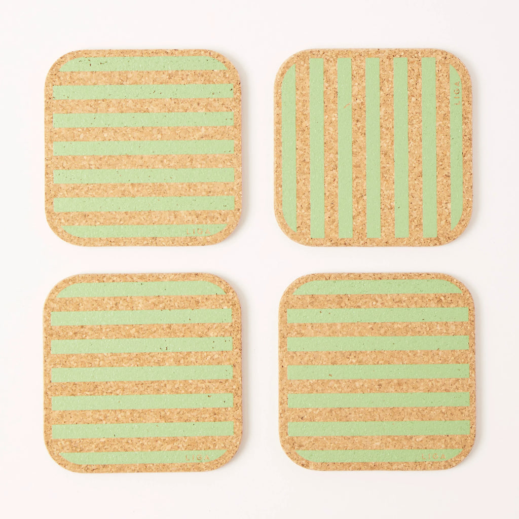 Cork Coasters | Candy Stripes - Green