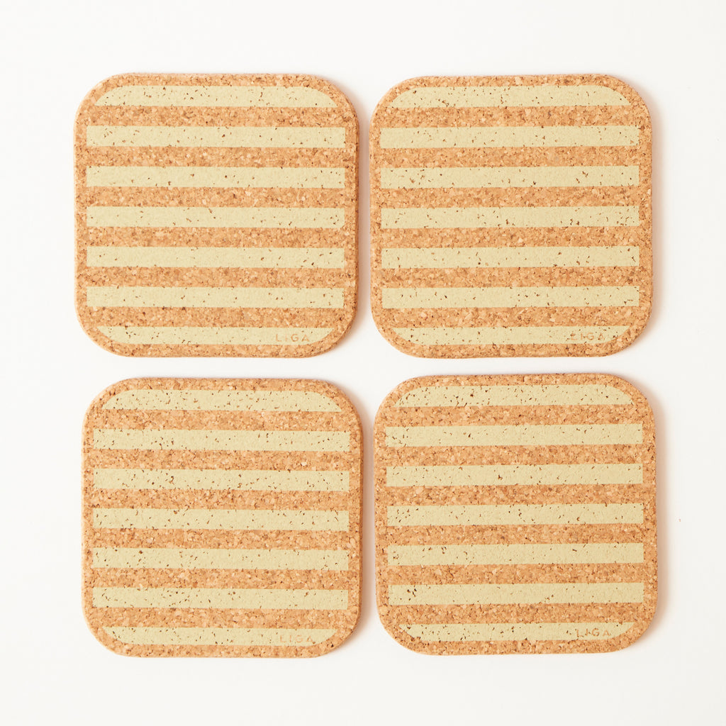 Cork Coasters | Candy Stripes - Olive