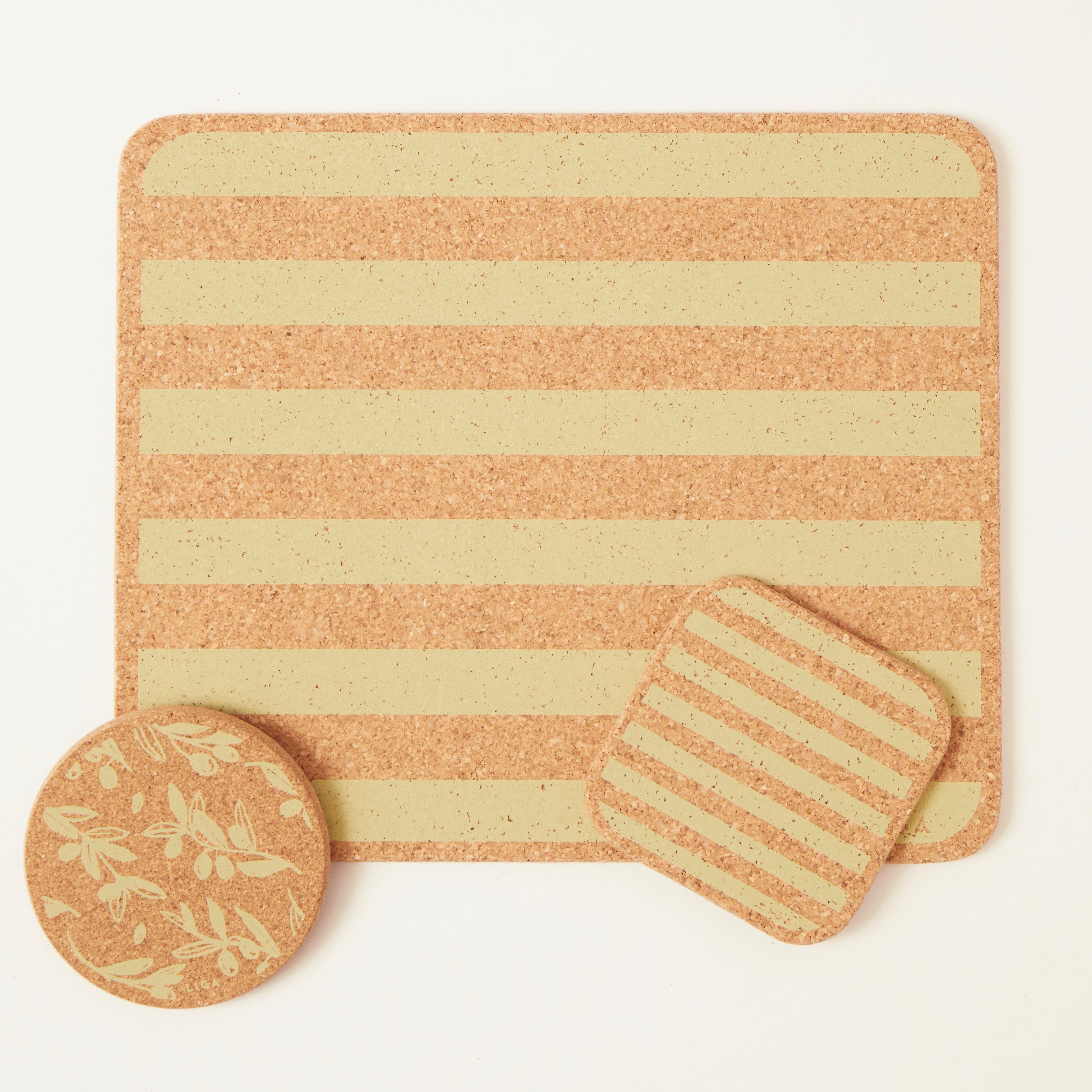 Cork Placemats | Candy Stripes - Olive