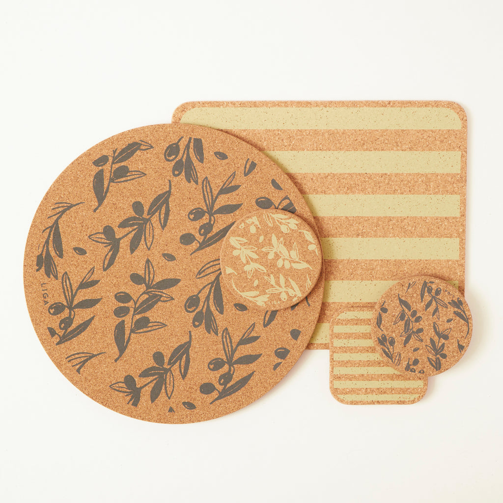 Cork Coasters | Candy Stripes - Olive