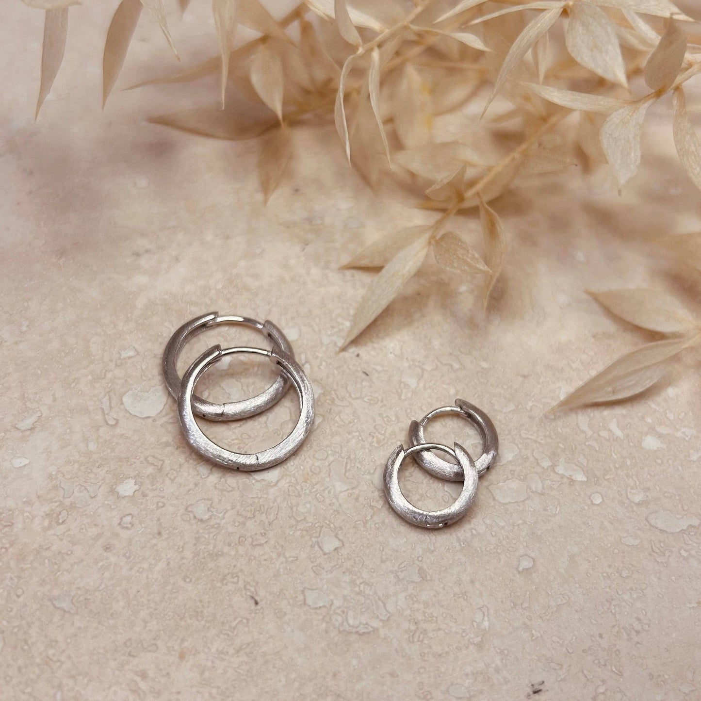 Brushed Silver Minimal Hoops | 15mm