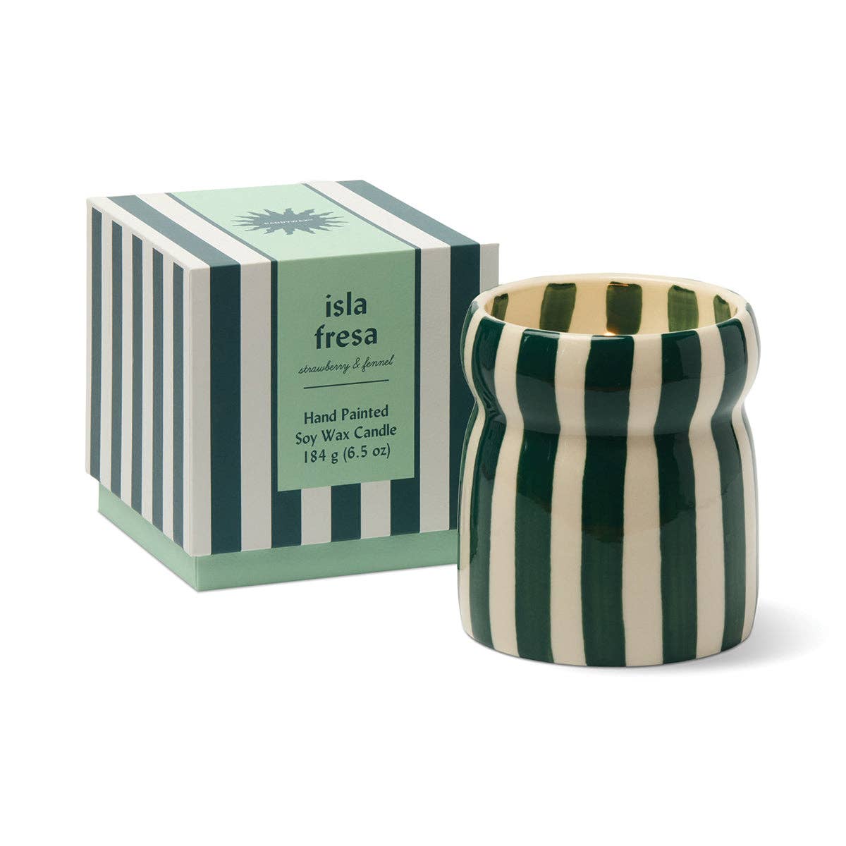 Cabana Teal Striped Ceramic Candle - Isla Fresa