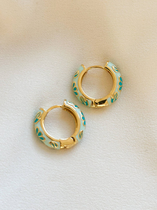 Floral Enamel Hoop Earrings | Mint