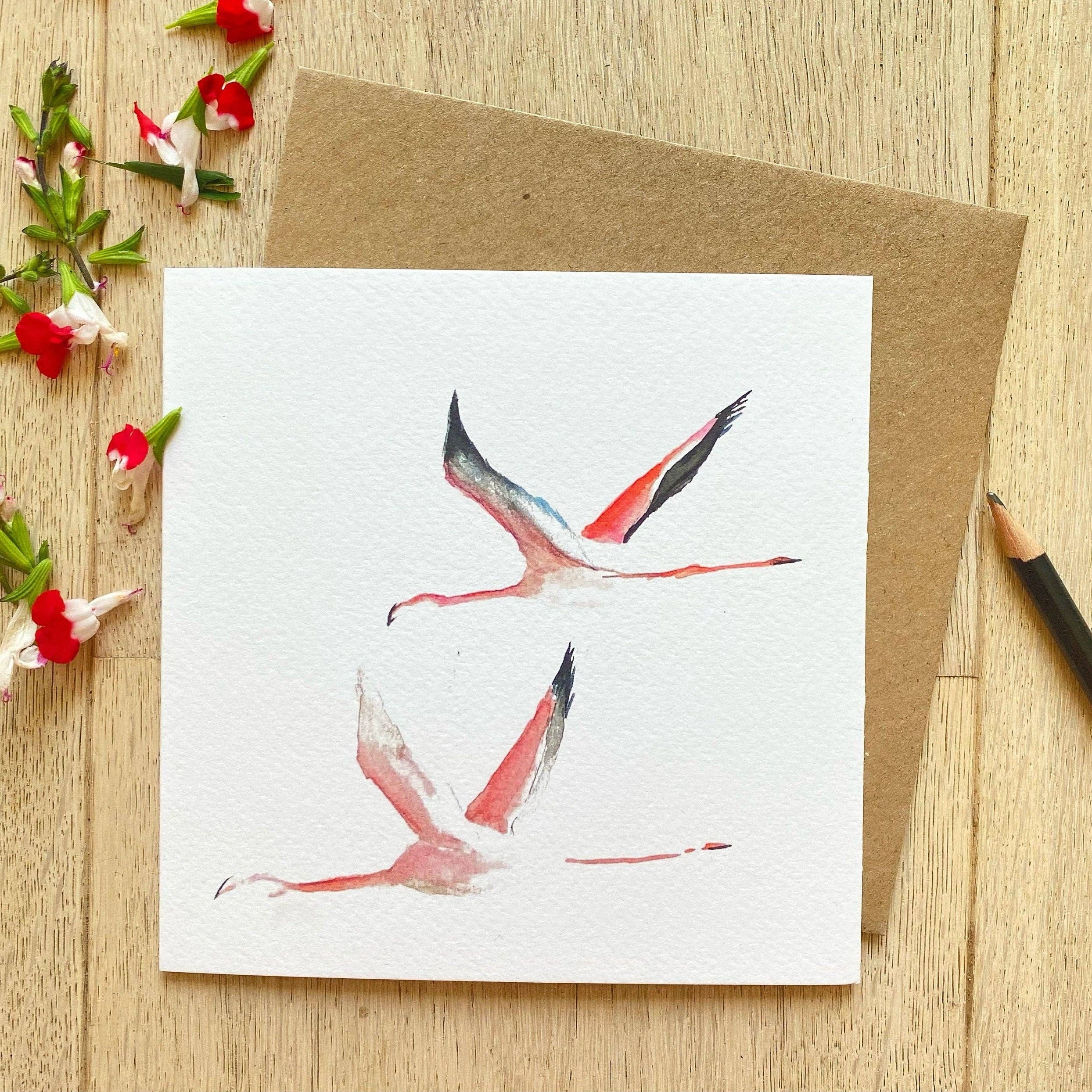 Flamingoes 'Flying at Dusk' Greeting Card | Sarah Epsom