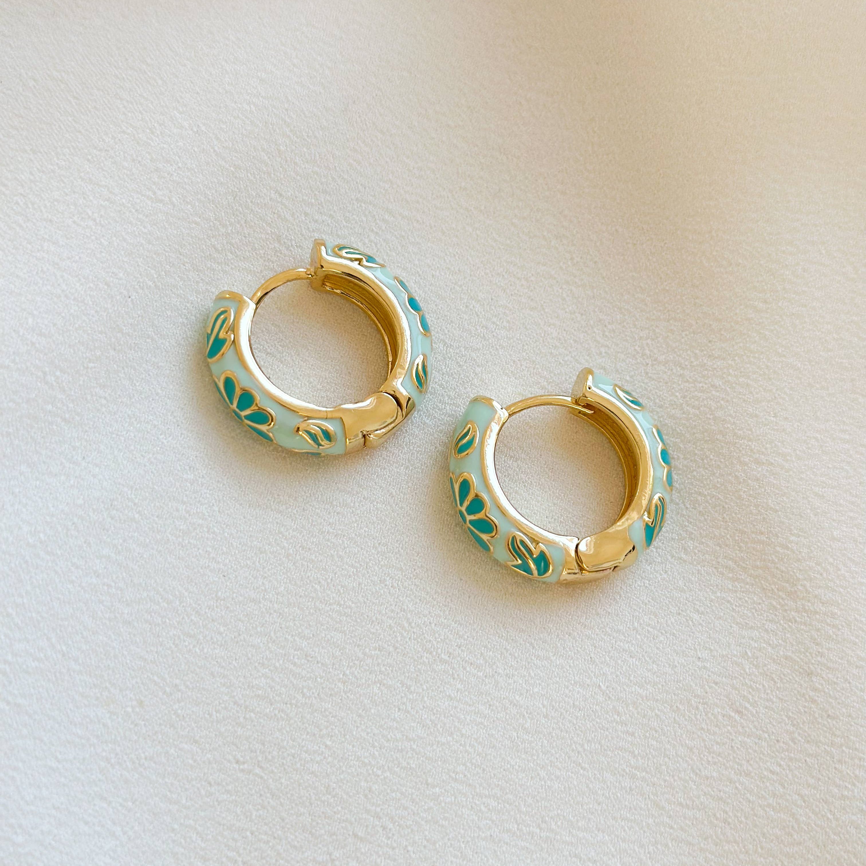 Floral Enamel Hoop Earrings | Mint
