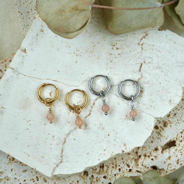 Simple Gemstone Huggie | Sunstone, Gold
