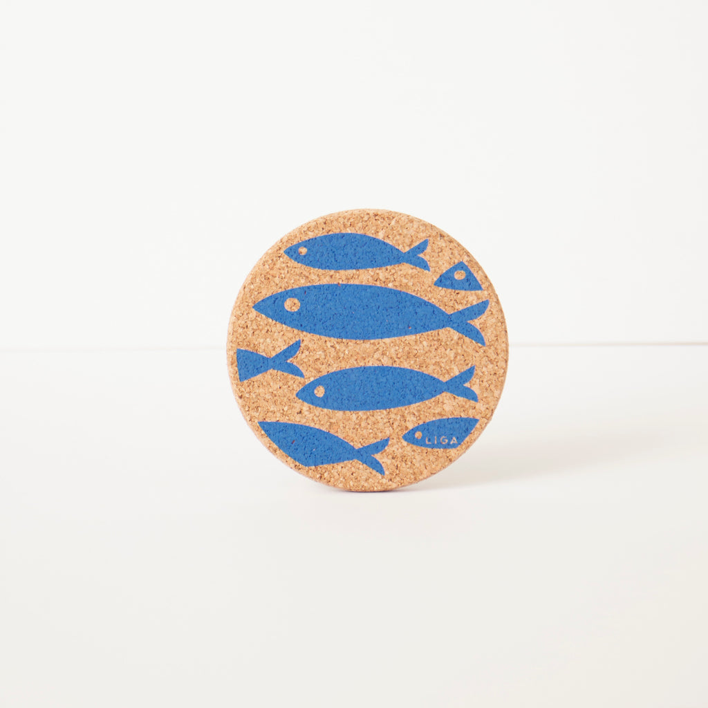 Cork Coaster Fish Blue