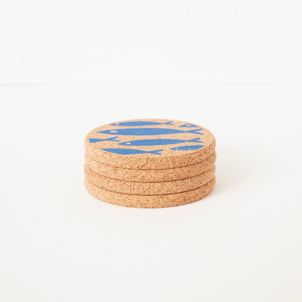 Cork Coaster Fish Blue