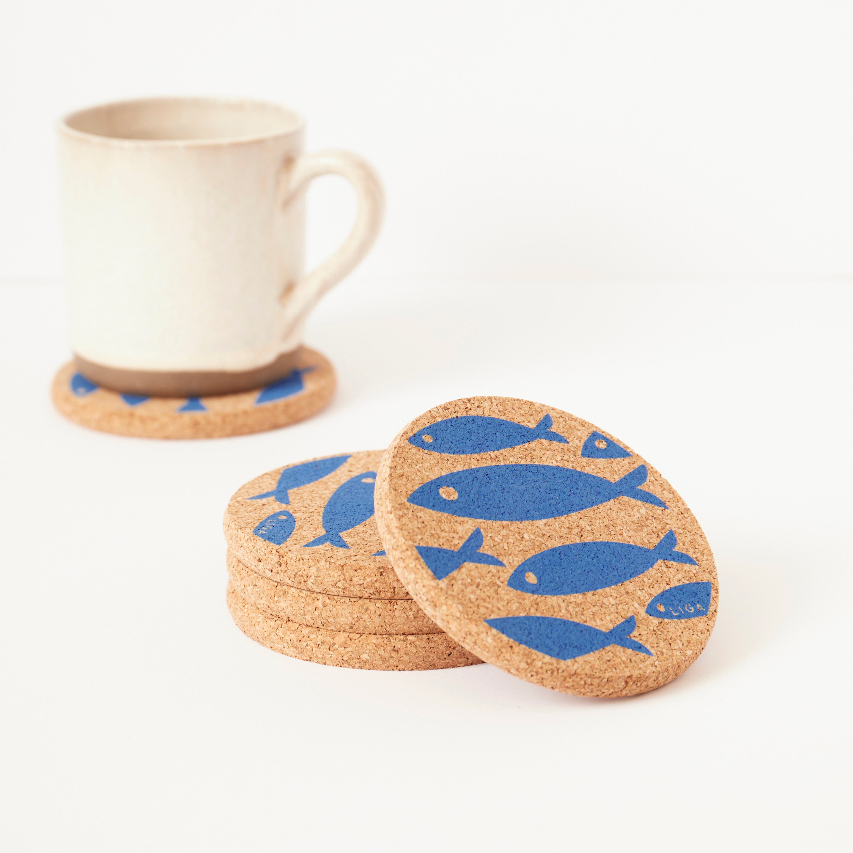 Cork Coaster Fish Blue