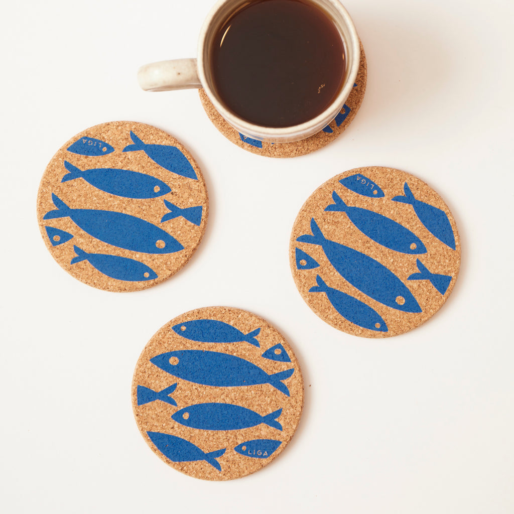 Cork Coaster Fish Blue