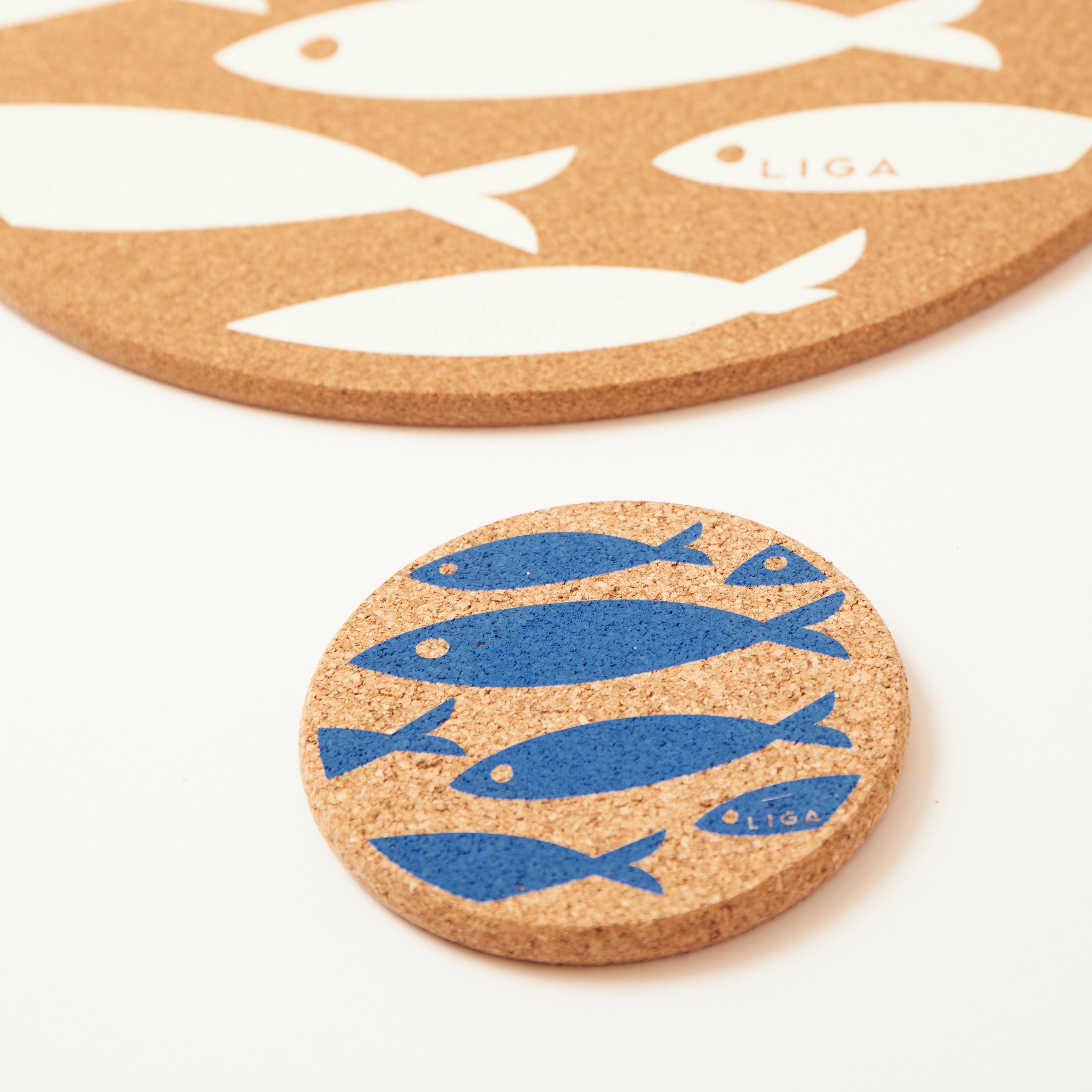 Cork Coaster Fish Blue