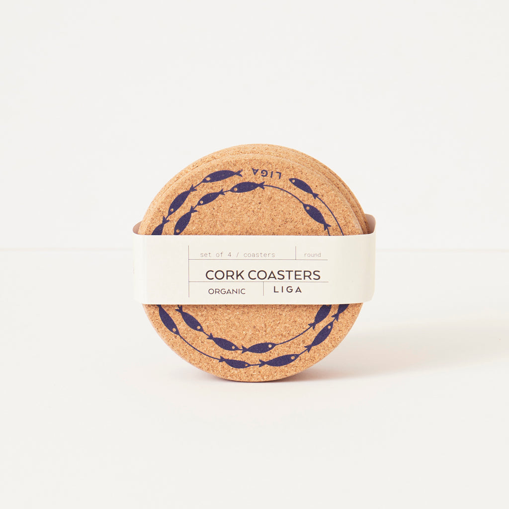 Cork Coaster Fish on a Line Navy