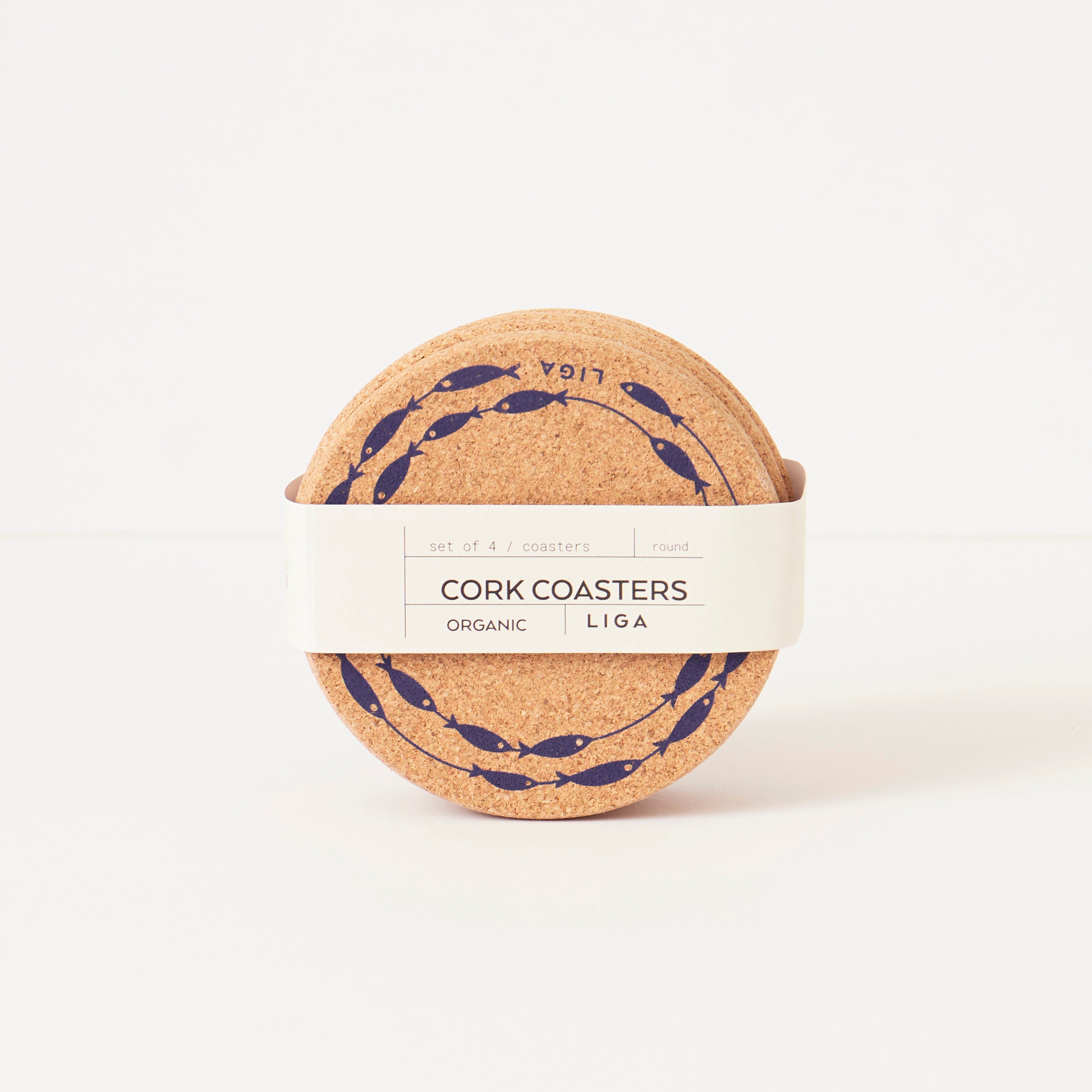 Cork Coaster Fish on a Line Navy