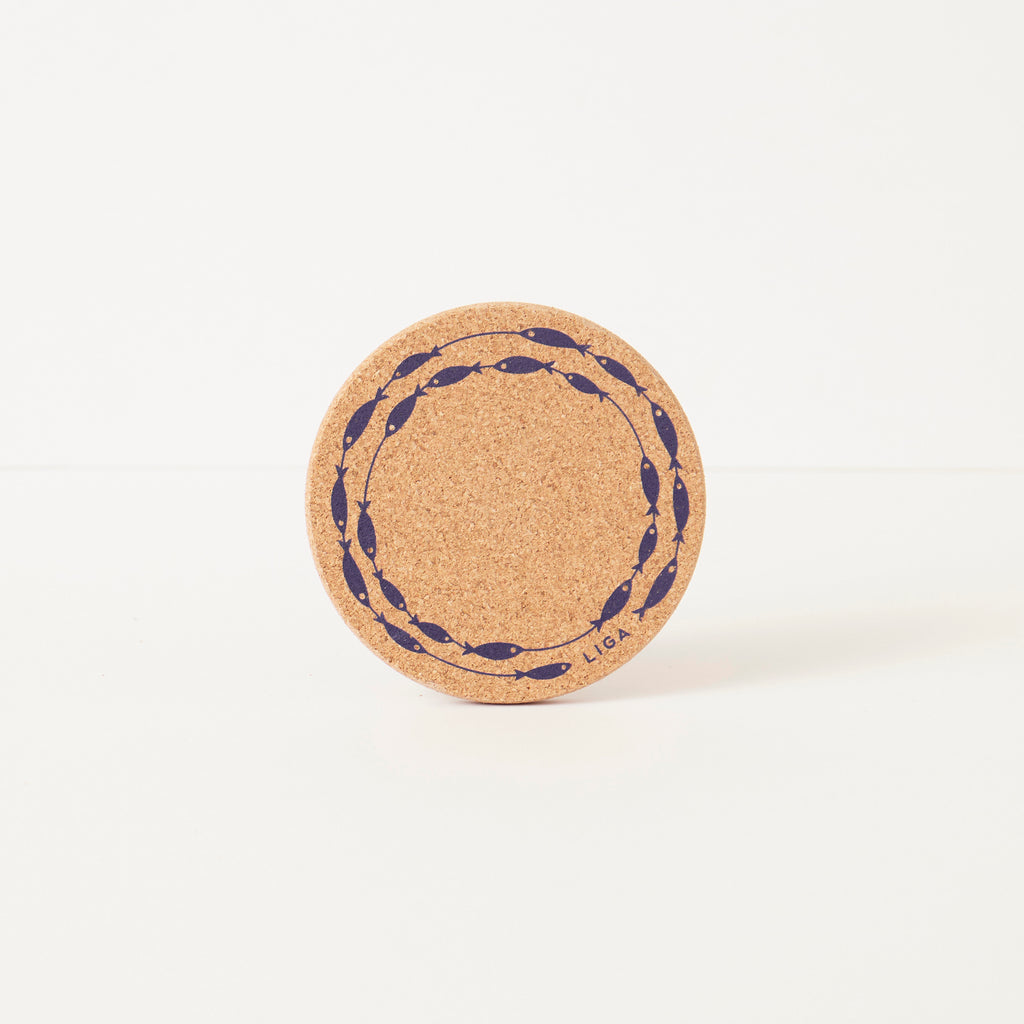Cork Coaster Fish on a Line Navy