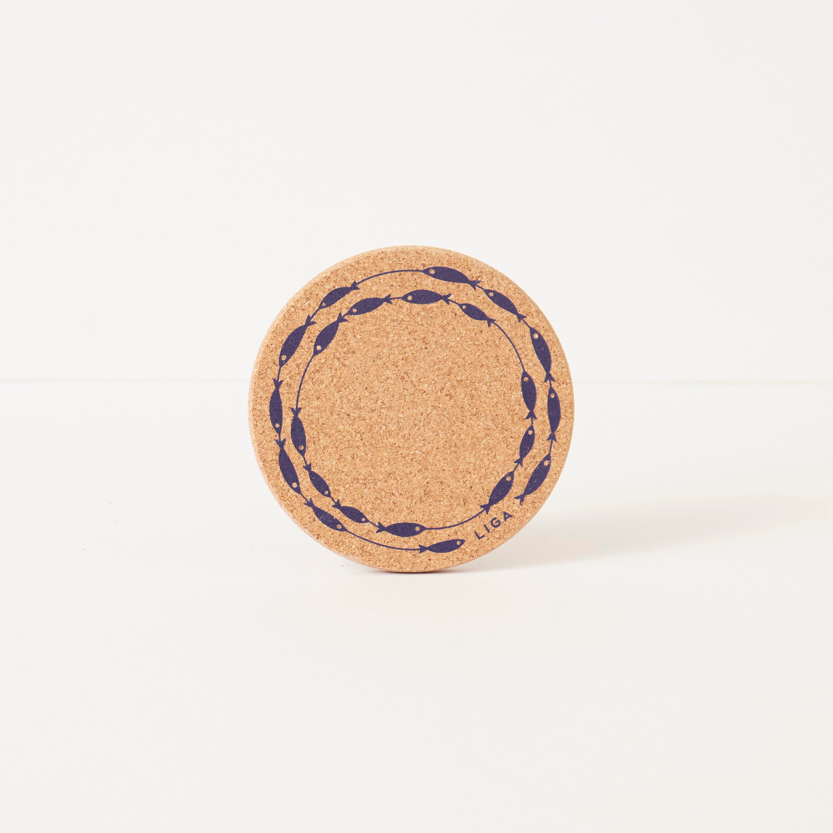 Cork Coaster Fish on a Line Navy