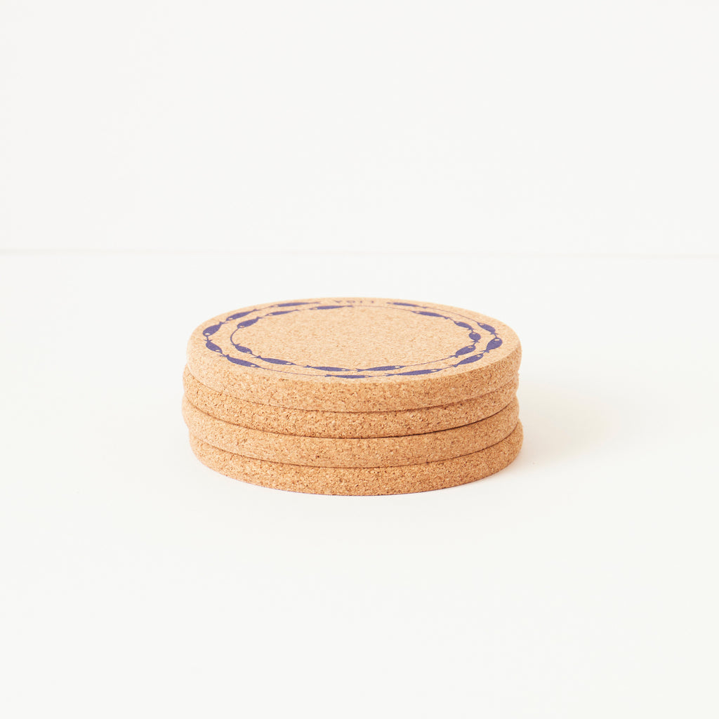 Cork Coaster Fish on a Line Navy
