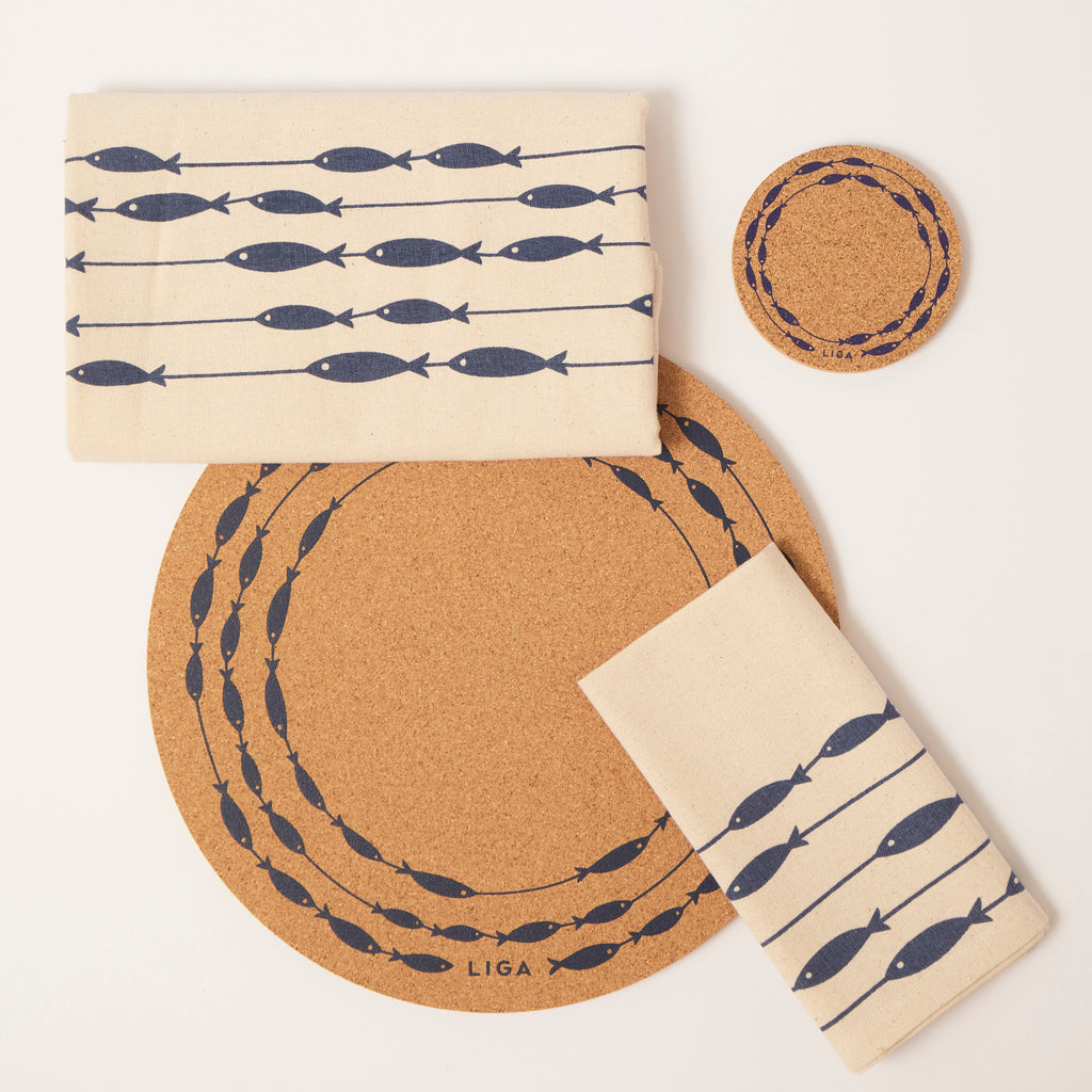 Organic Cotton Napkins | Fish on a Line Navy S/2
