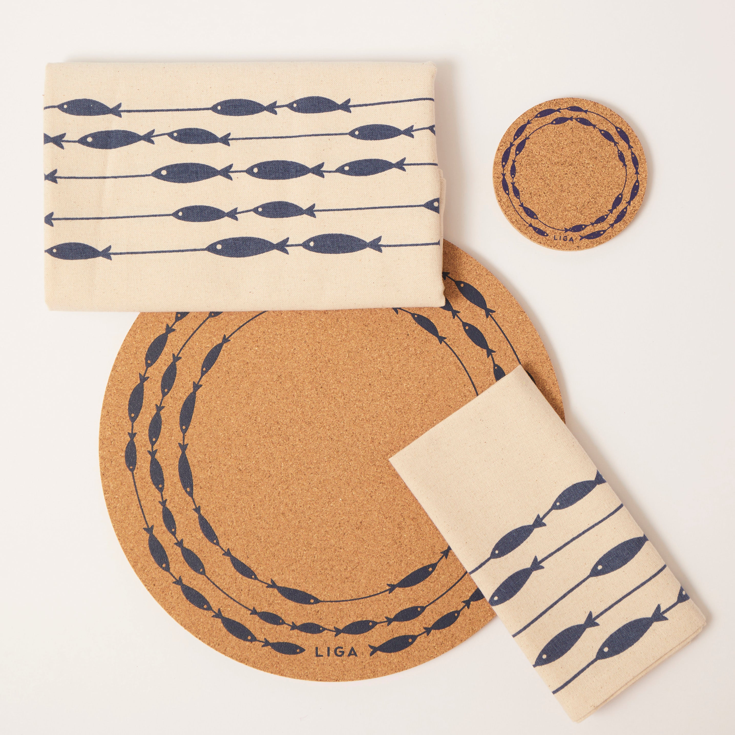 Organic Cotton Napkins | Fish on a Line Navy S/2