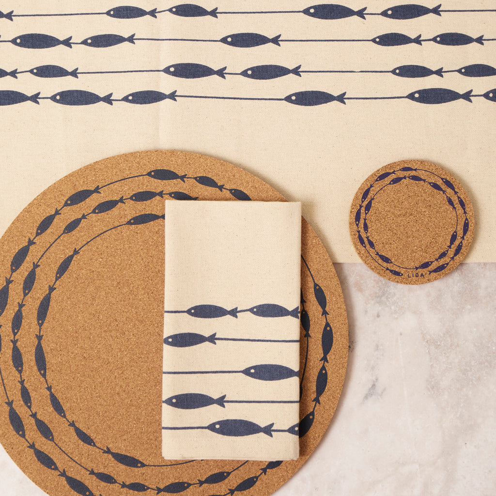 Organic Cotton Napkins | Fish on a Line Navy S/2