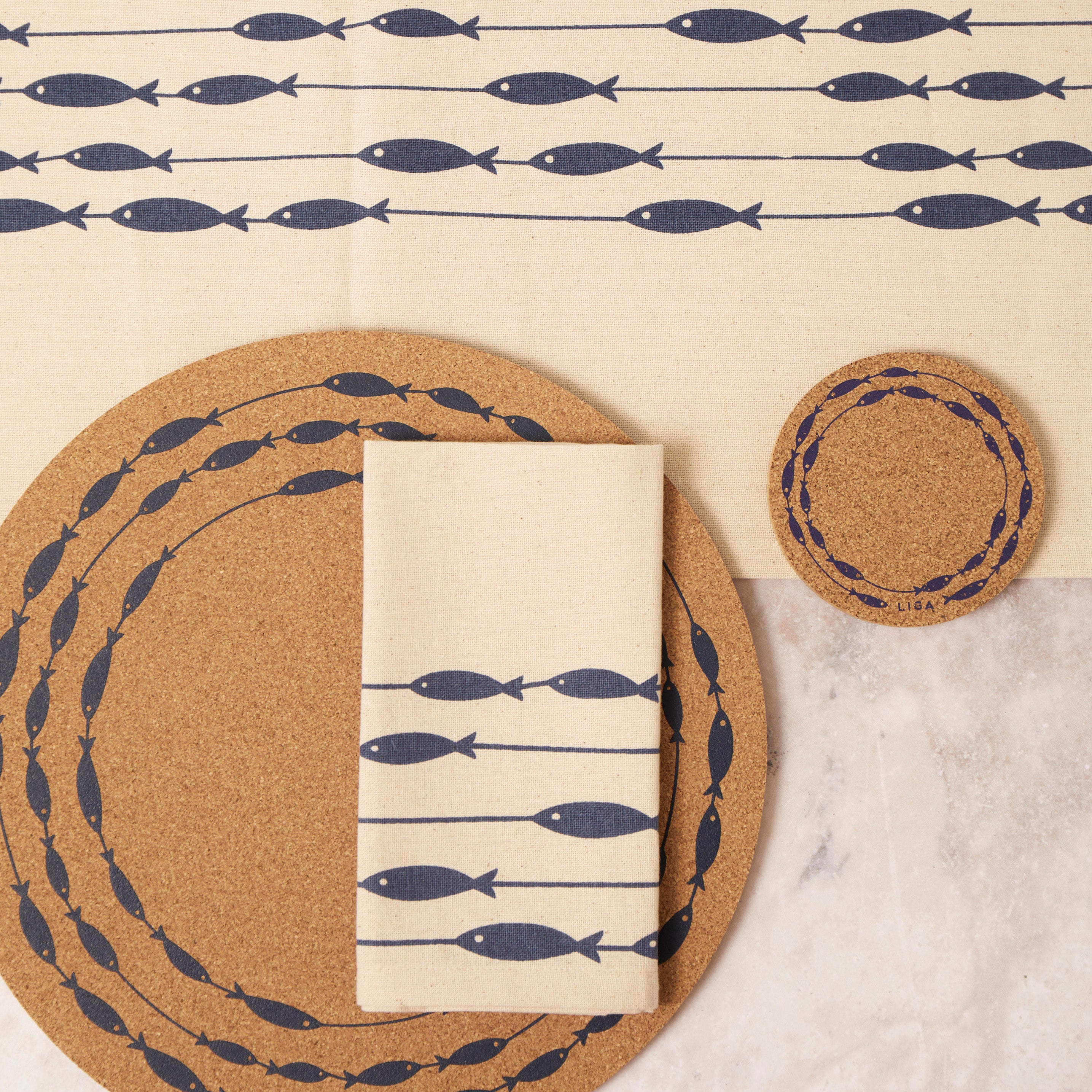 Organic Cotton Napkins | Fish on a Line Navy S/2