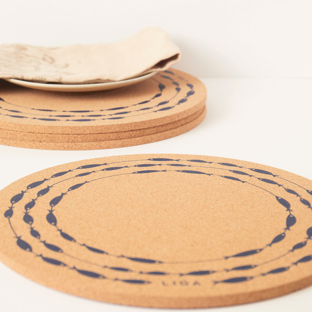Cork Placemat - Fish on a Line Navy