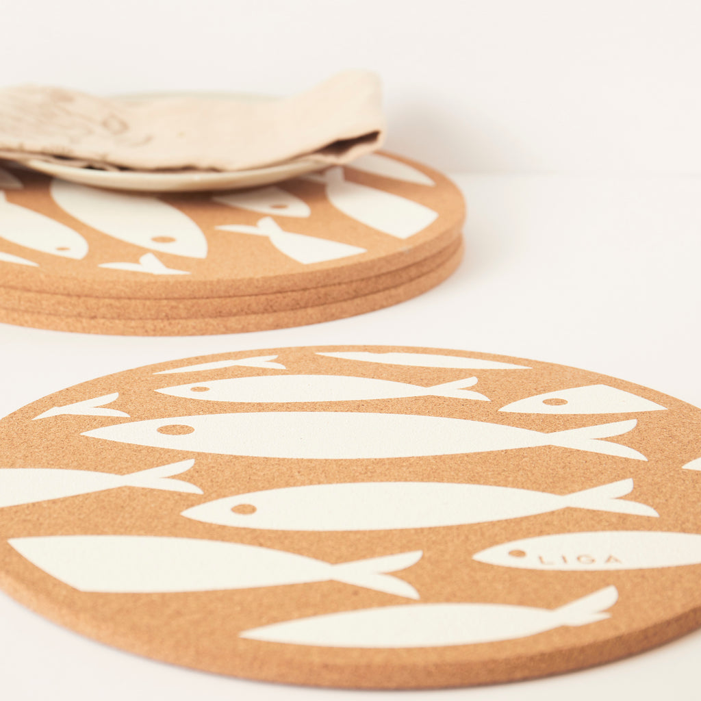 Cork Placemat - Fish White