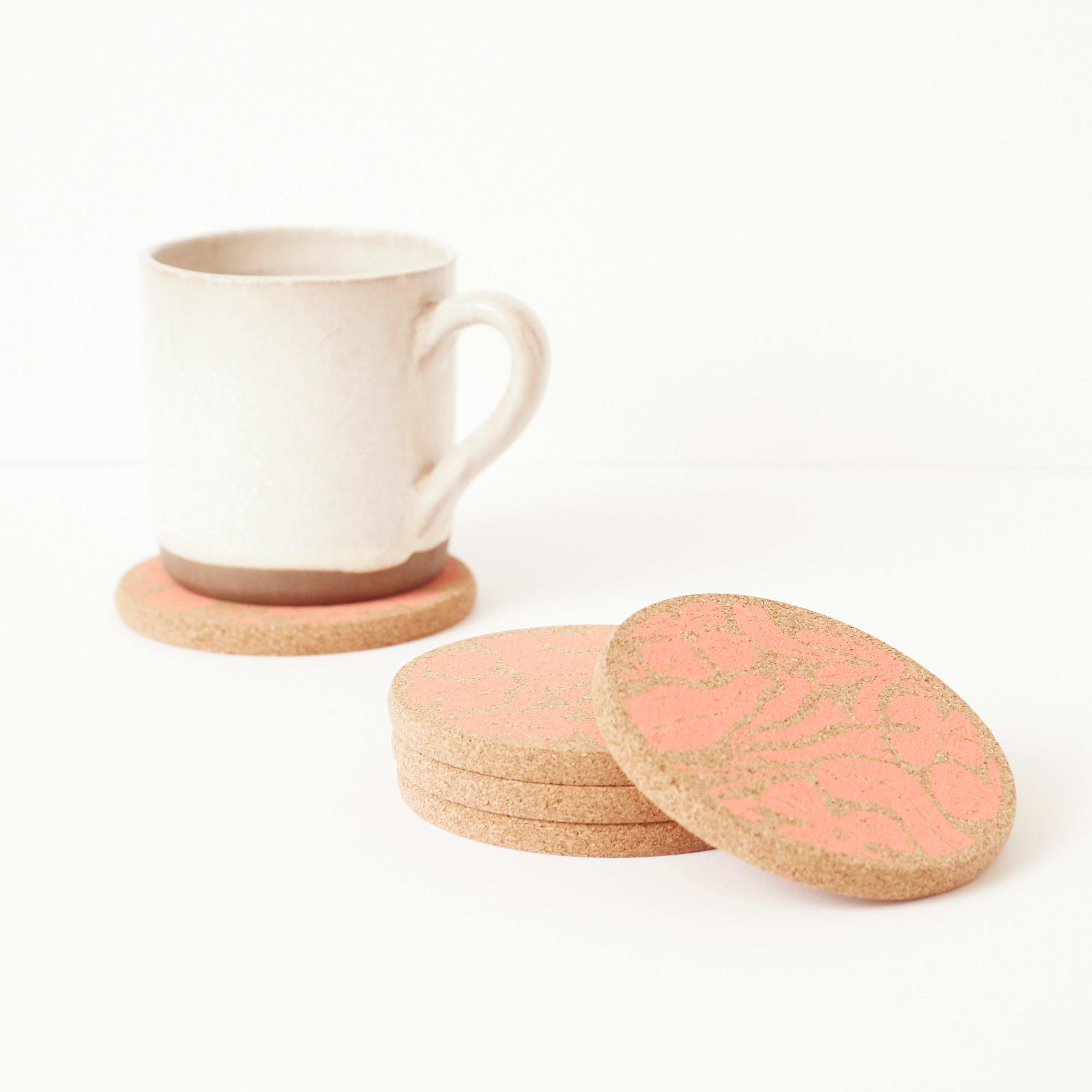 Cork Coaster Flora Pink