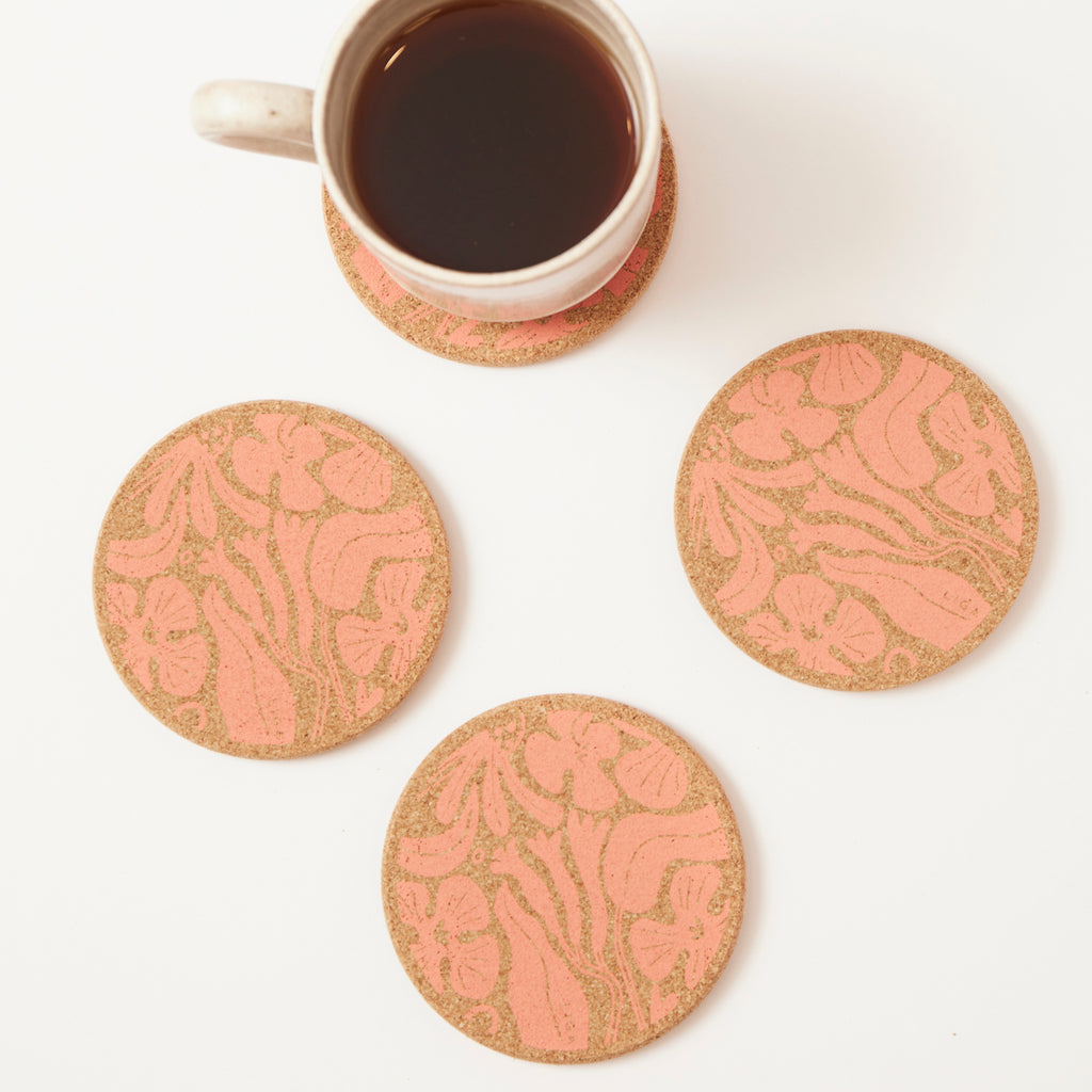 Cork Coaster Flora Pink