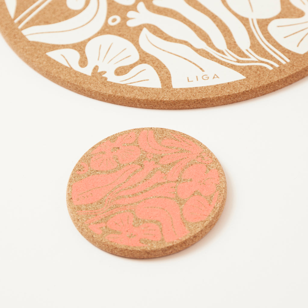 Cork Coaster Flora Pink