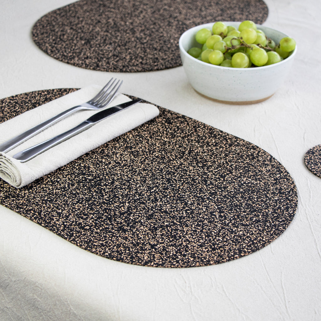 Dash Recycled Rubber & Cork Placemats | Oval S/8 + 8 FREE coasters