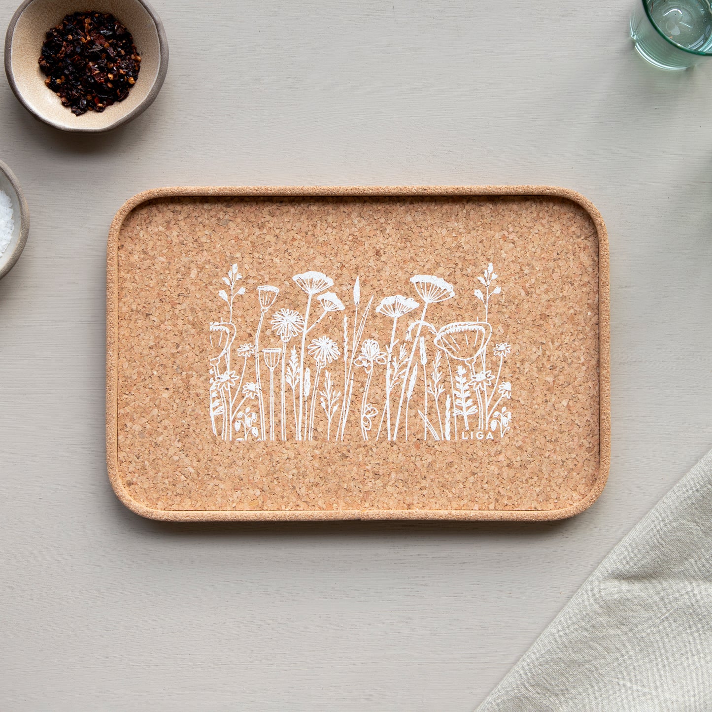 Cork Drinks Tray | Flowers