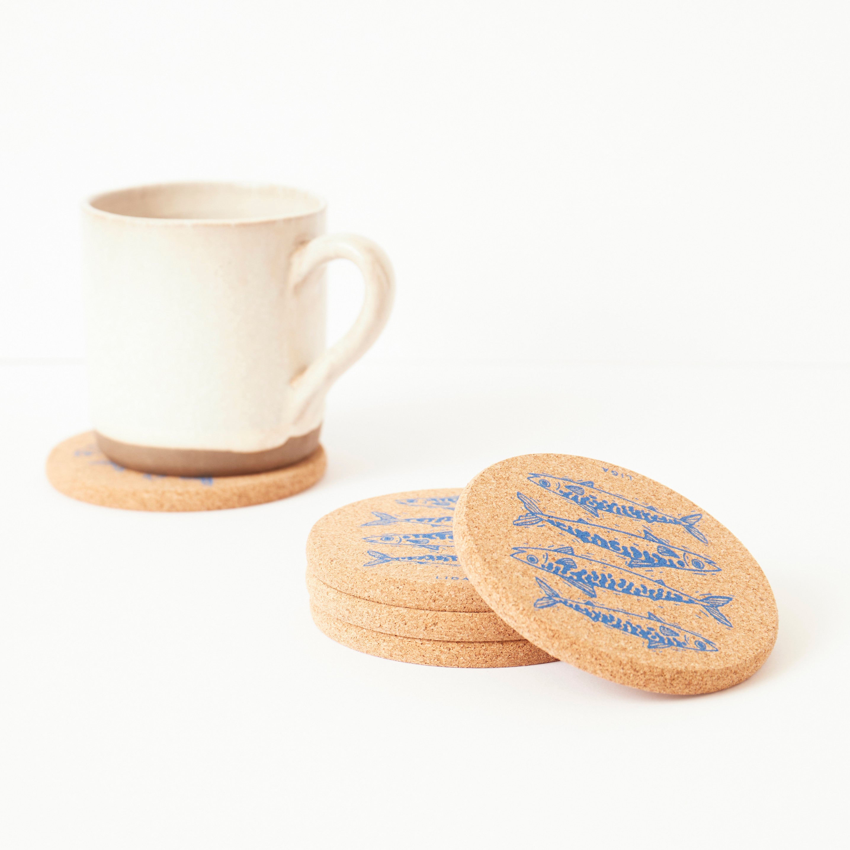 Cork Coaster Mackerel Blue