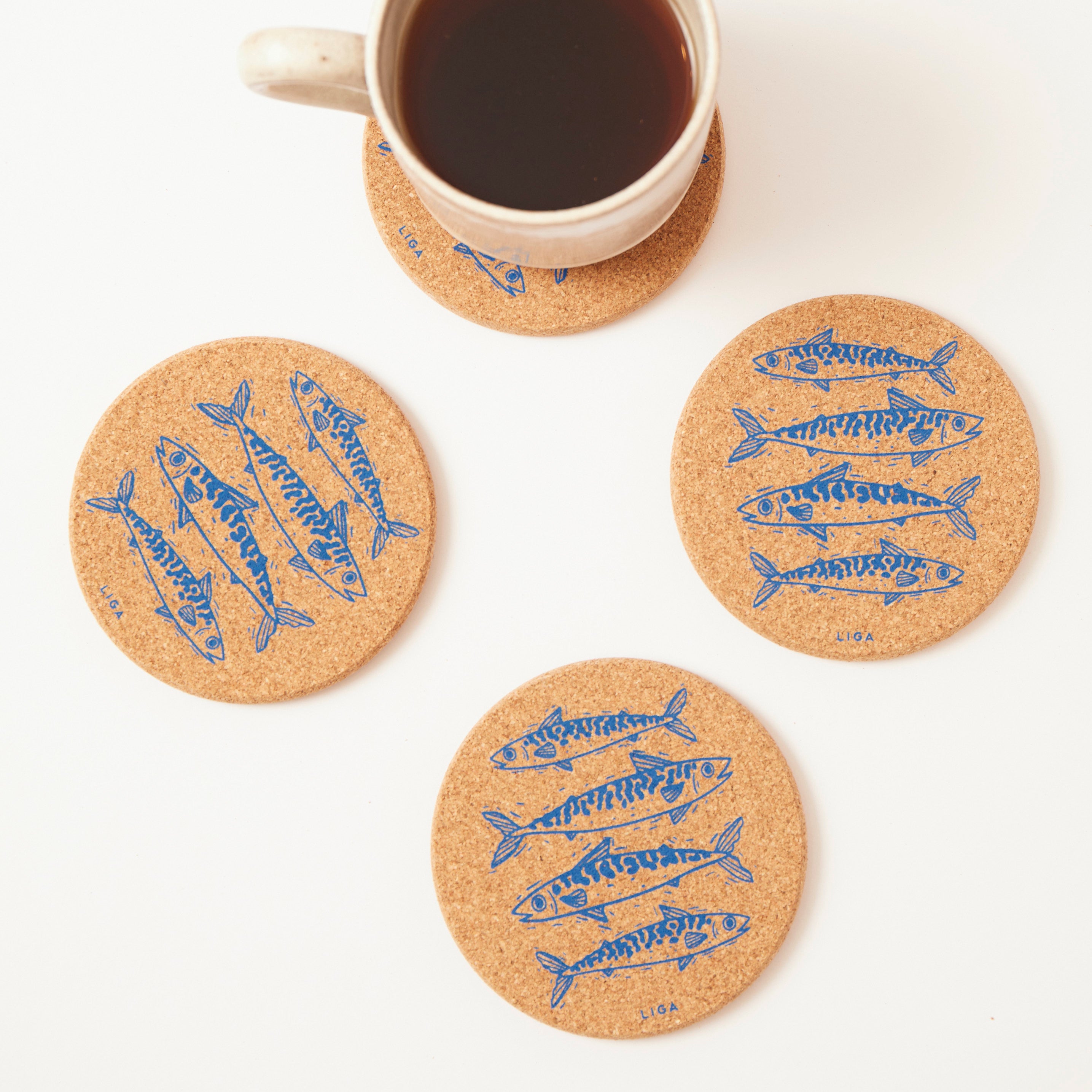 Cork Coaster Mackerel Blue