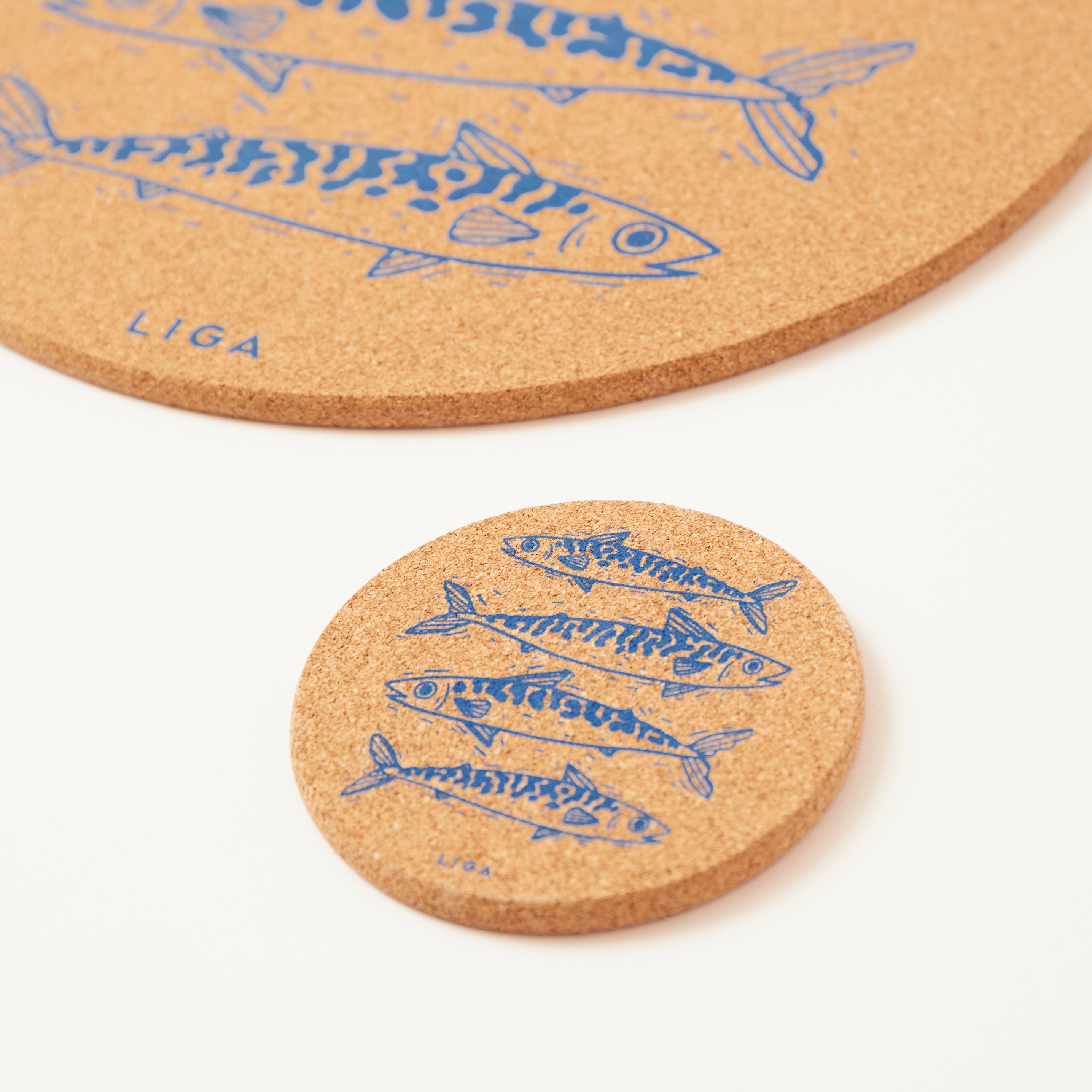 Cork Coaster Mackerel Blue