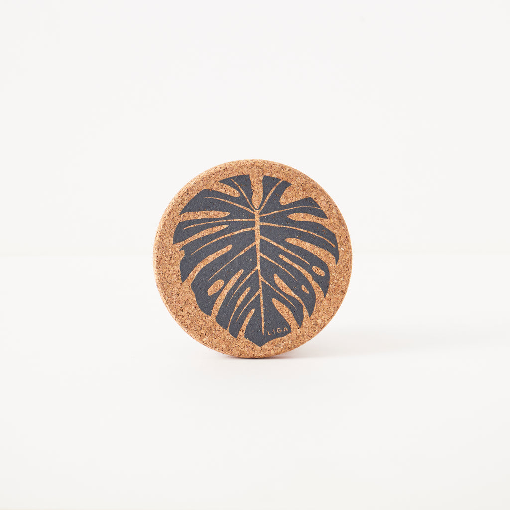 Cork Coaster Monstera Grey
