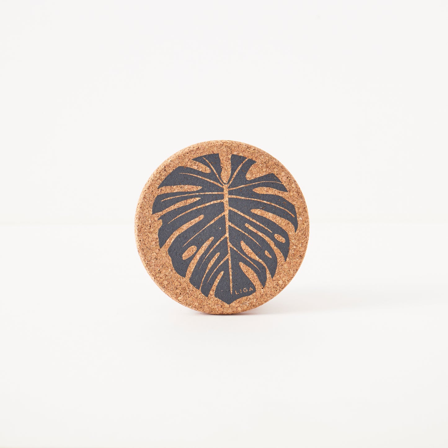 Cork Coaster Monstera Grey