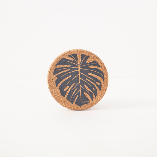 Cork Coaster Monstera Grey