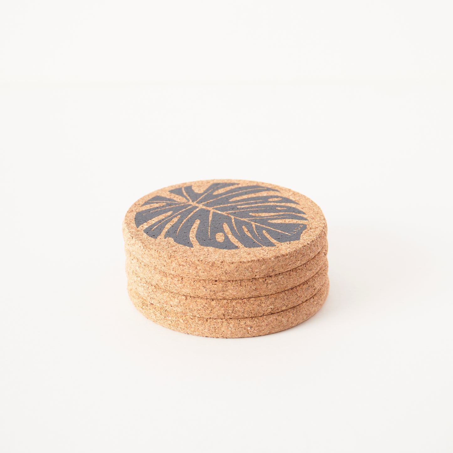 Cork Coaster Monstera Grey