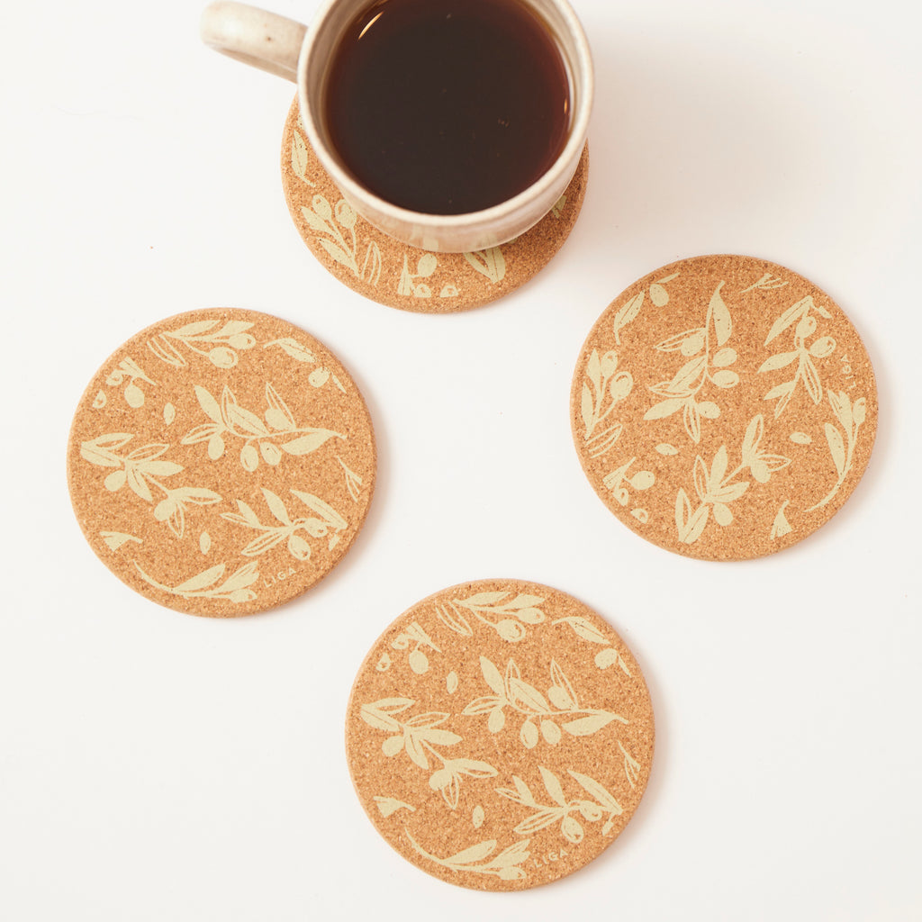 Cork Coaster Olive & Pip Green