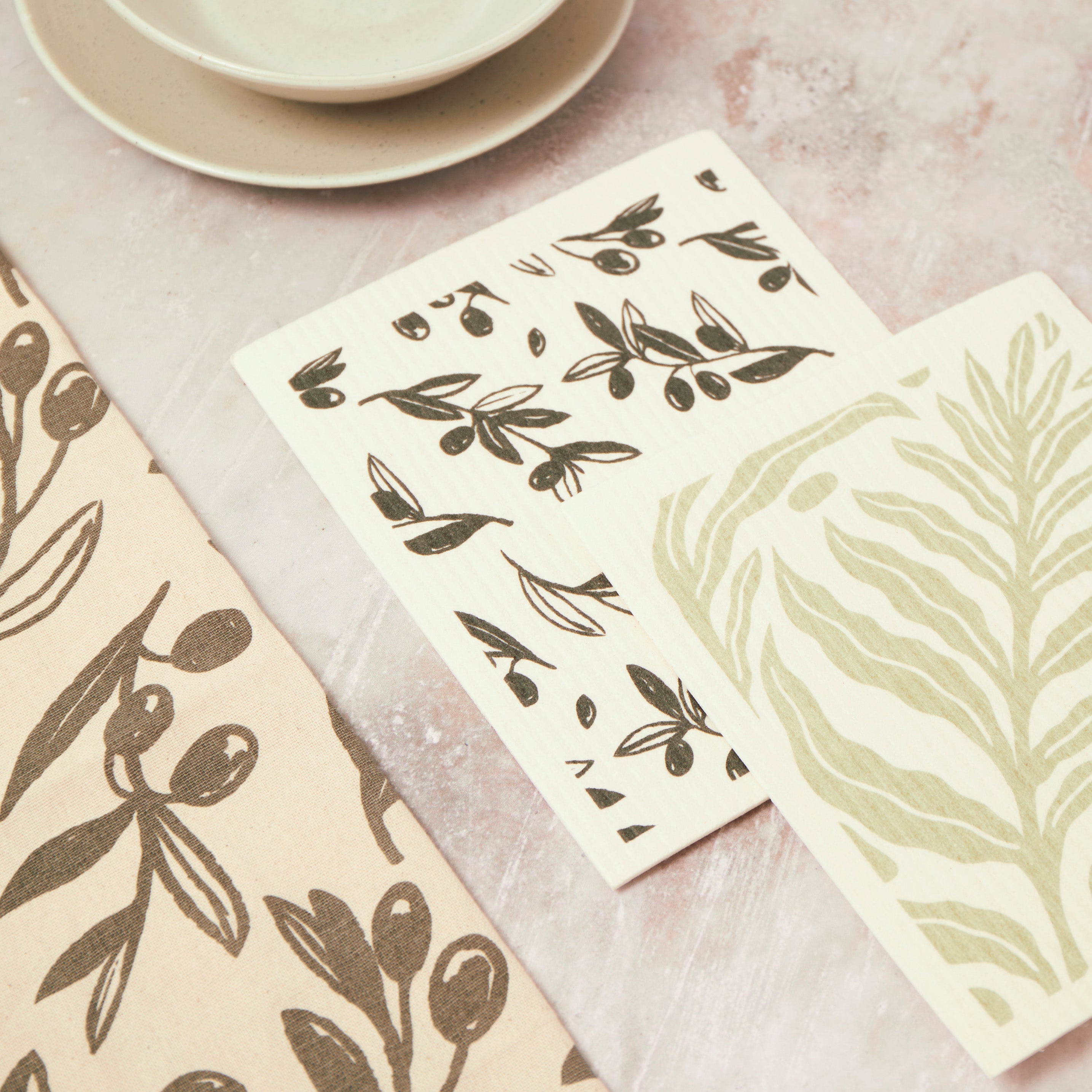 Olive & Pip | Cork and Tile Trivet, Tea Towel and Dishcloths