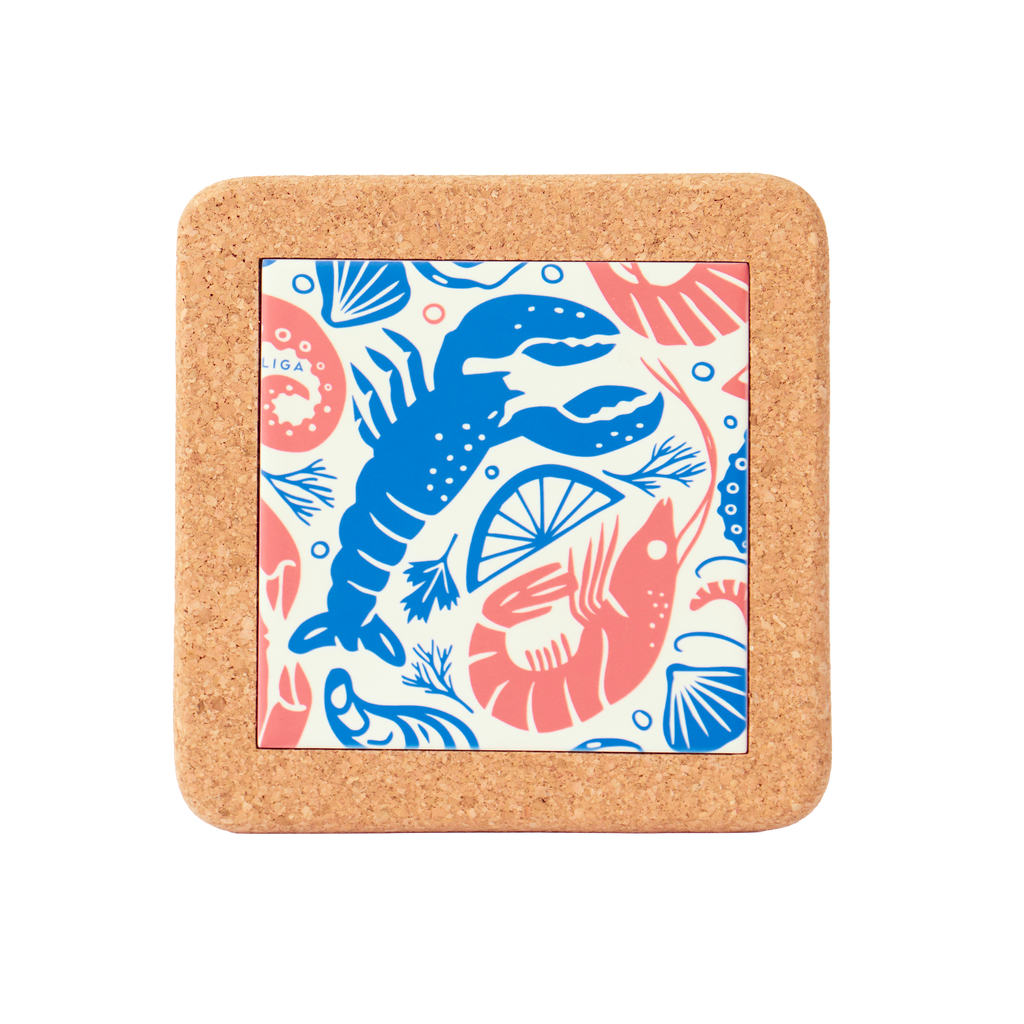 Seafood Platter | Cork and Tile Trivet, Tea Towel and Dishcloths