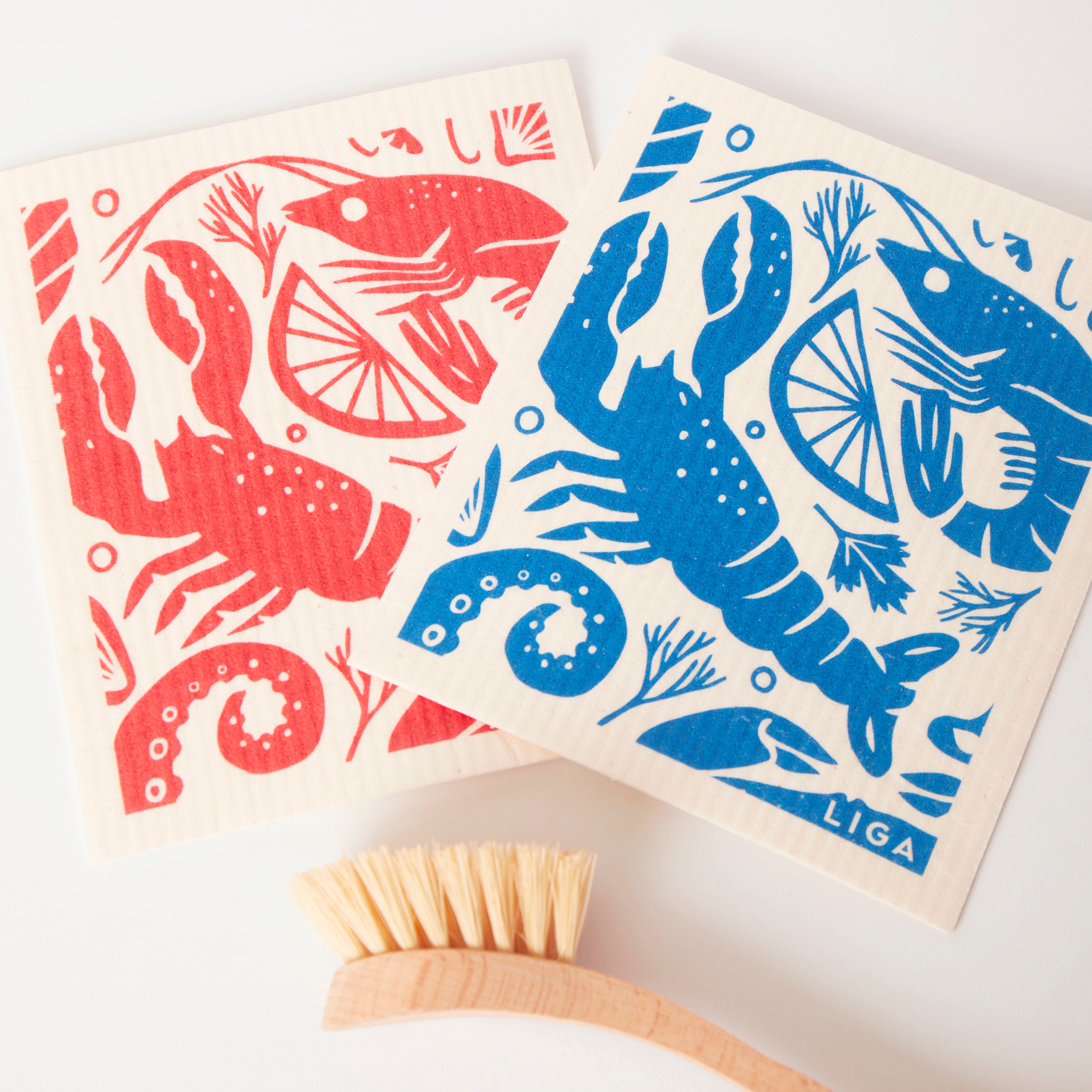 Seafood Platter | Cork and Tile Trivet, Tea Towel and Dishcloths