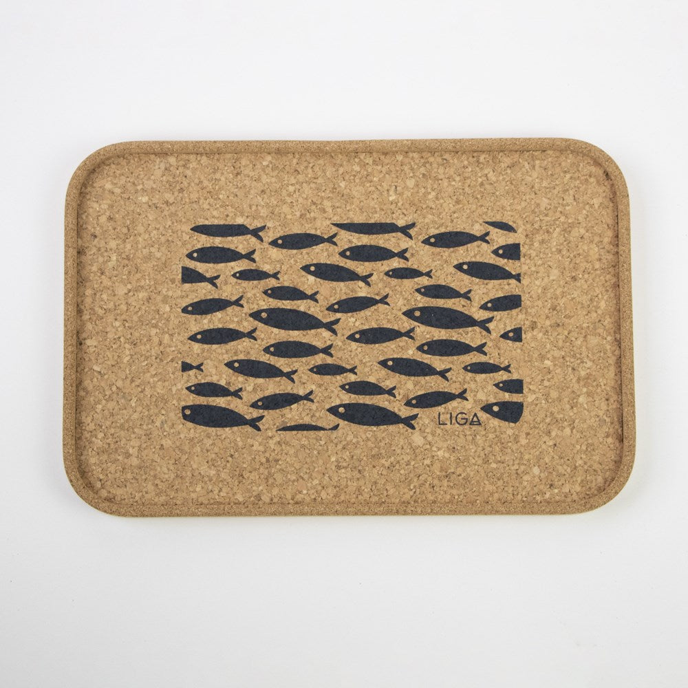 Cork Drinks Tray | Grey Fish