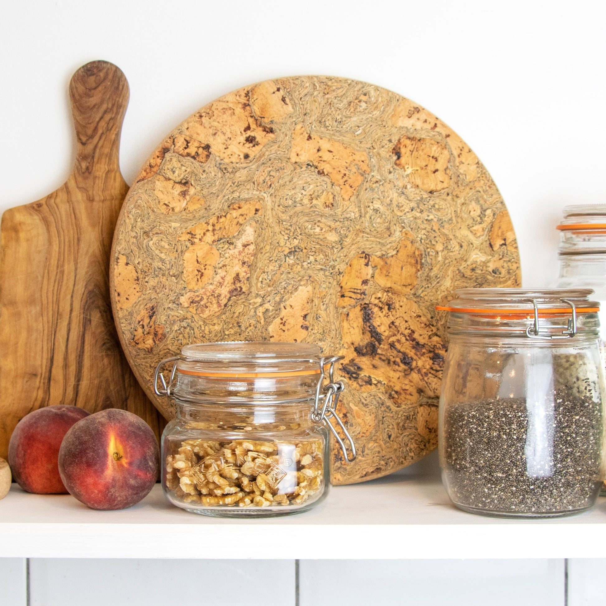 Large Chunky Cork Trivet with eco friendly cork that's been naturally smoked with ink to create marble pattern.